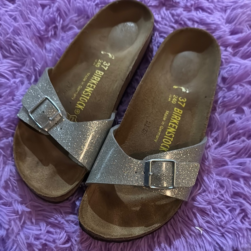Birkenstock Shimmering Silver Slides